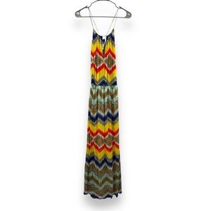 Milly Animal‎ Print Multicolor Kaleidoscope Stripe Chevron Maxi Dress Sz M